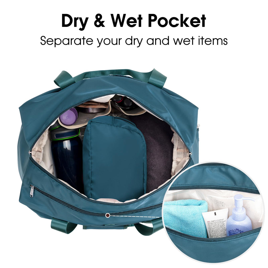 Ceneda 20" Gym Bag for Women with Wet Pocket & Shoe Compartment, Lightweight Duffel Waterproof Carry On Duffle for Travel, Yoga, Overnight (Green)
