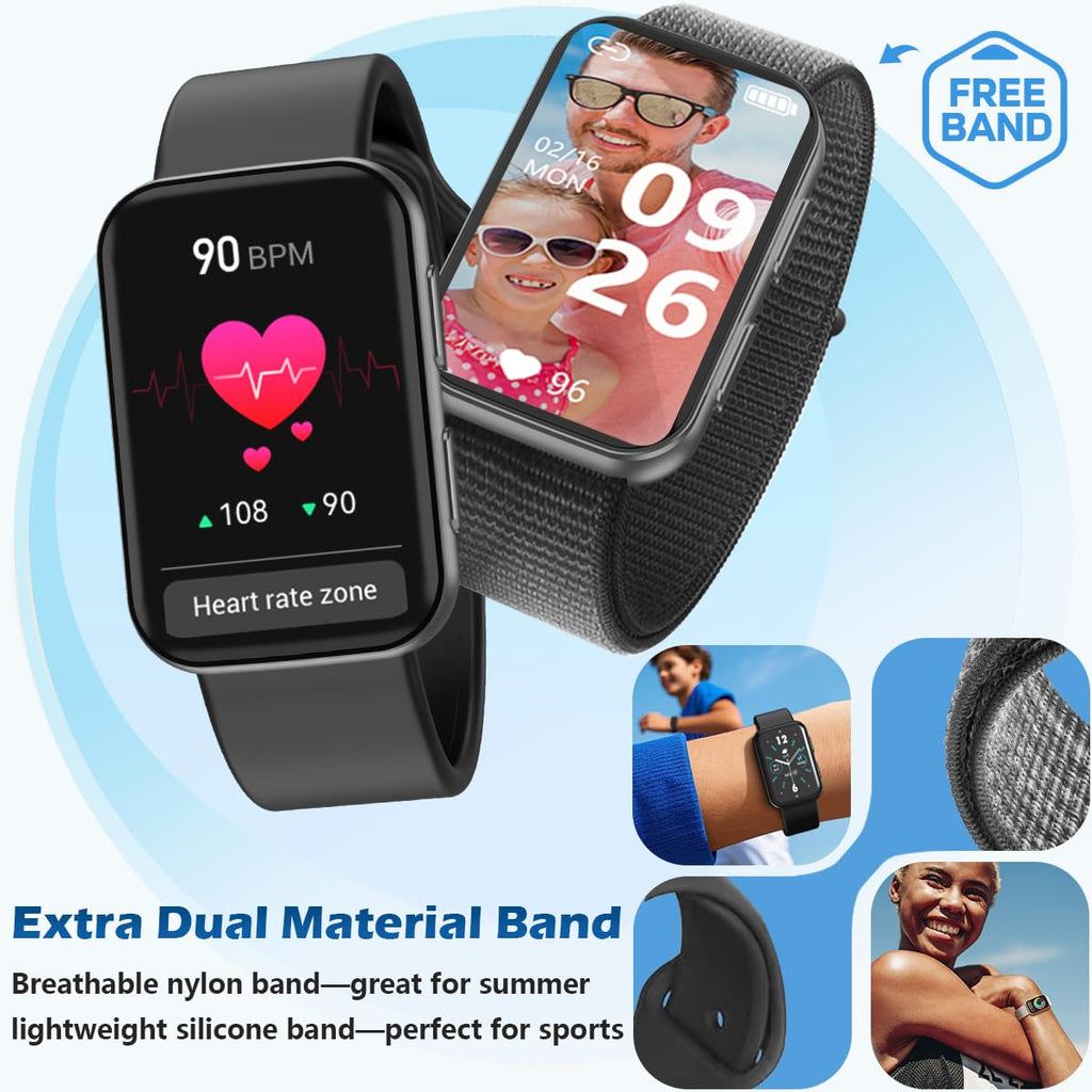 MorePro Health Fitness Tracker with Blood oxy-gen Monitor and 24/7 Heart Rate and Blood Pressure, Sleep Monitor, 120+ Sport Modes Waterproof Fitness Watch for Women Men Android iOS, Black