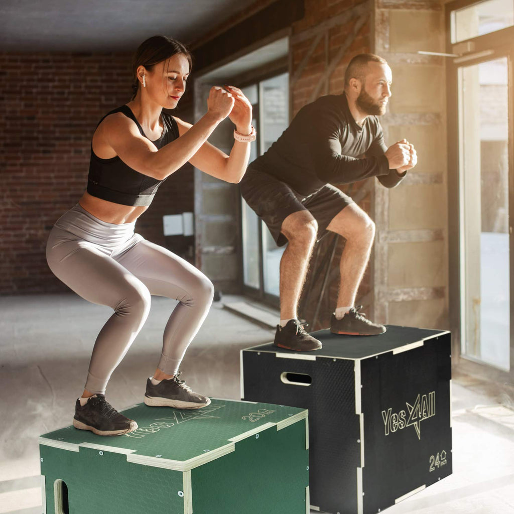 Yes4All 3 in 1 Non-Slip Wooden Plyo Box, Step Up Box for Workout, Plyometric Jump Box for Skipping, Jumping, Lunges, Squats, Dips