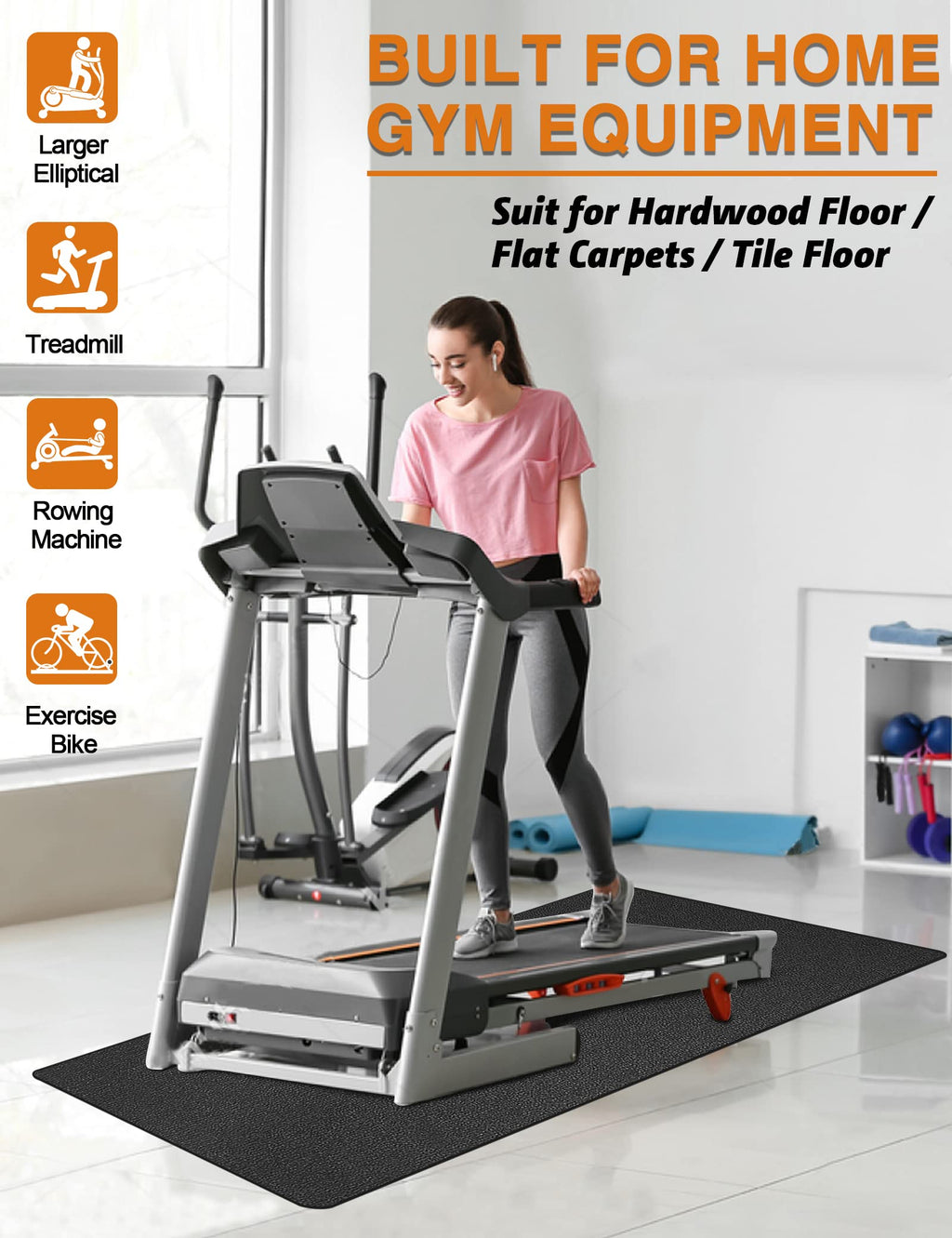 Treadmill Mat 96"x36", WERCHO Walking Pad Mat for Carpet Hardwood Floors 6mm Heavy-Duty Exercise Equipment Mat for Rowing Machine, Treadmil Pad, Spin Bike, Elliptical Trainer, Home, Gym