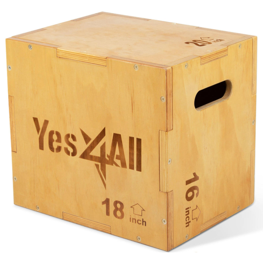 Yes4All Plyo Box, 3-in-1 Wooden Box Jumps for Home Gym, 450 lbs Boxes Step Up with Smooth Edges & Wide Built-in Handles for Jumping, Strength Training, Lunges, Squats, Dips