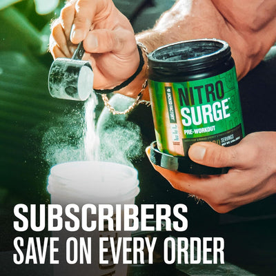 Jacked Factory NITROSURGE Pre Workout Supplement - Endless Energy, Instant Strength Gains, Clear Focus, Intense Pumps - NO Booster & Preworkout Powder with Beta Alanine - 30 Servings, Cherry Limeade