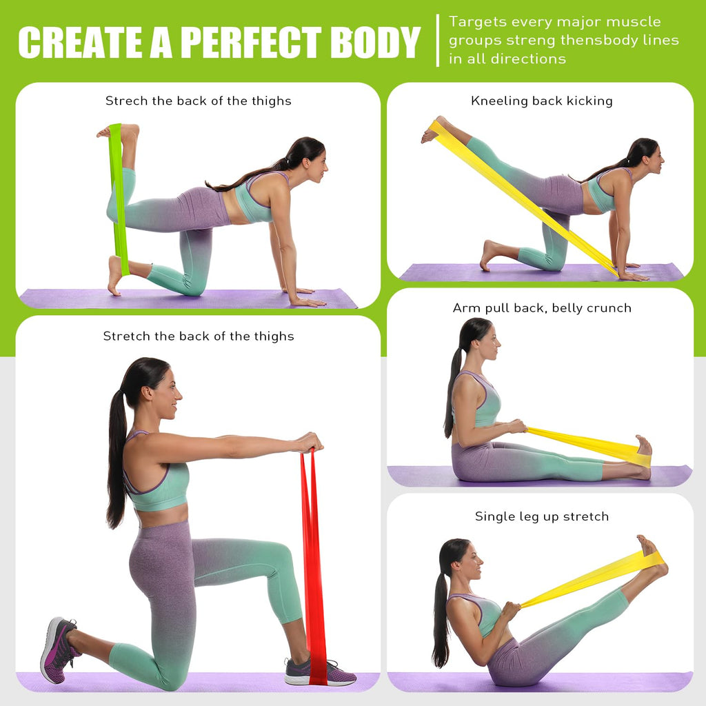 Resistance Bands, Exercise Bands, Physical Therapy Bands for Strength Training, Yoga, Pilates, Stretch Elastic Band with Different Strengths, Workout Bands for Home Gym