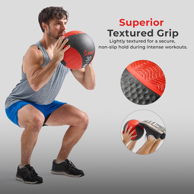 Sunny Health & Fitness Medicine Ball, Textured Rubber, Core Strength & Balance Training, Bouncing, Weight for Home Workouts 4,6,8,10,12,15,20,25,30LB Options