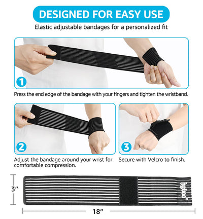 Compression Wrist Bands (2 PCS), High-Elastic Straps Wrist Wraps Wrist Brace for Sports Weightlifting Tennis Basketball Tendonitis Carpal Tunnel Arthritis - Breathable Fabric (Black)