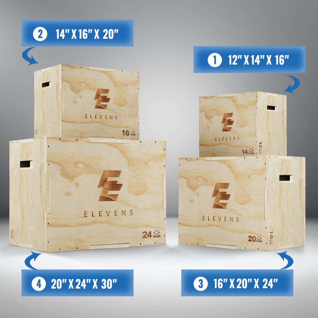 Elevens 3 in 1 Wooden Plyo Box Jump Box Plyometric Box for Jumping Trainer, Skipping, Jumping, Lunges, Box Jumps, Squats, Step-Ups, Dips