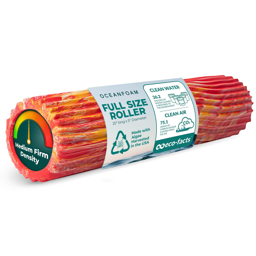 Oceanfoam Tidal Roller - Natural - Muscle Massage Foam Roller for Back Pain & Stretching - Firm and Ergonomic Wide Wave Textured - Yoga, Athletics, & Wellness - Full Size, 20" x 5"