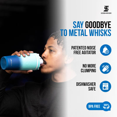 Ice Shaker Insulated Stainless Steel Shaker Bottle | 26oz, Navy/Mint | Cold for 30+ Hours | Insulated Cup with Twist-on Agitator | Odor-Free Bottle for Protein Shakes, Water, Smoothies, Cocktails