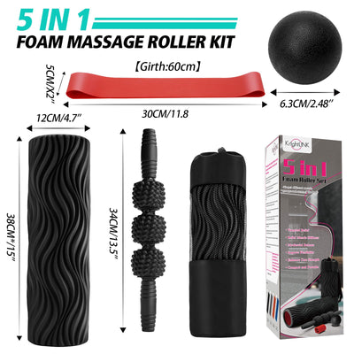 Foam Roller High Density Foam Roller Set for Deep Tissue Muscle Massage, 18" Trigger Point Fitness Exercise Massage Roller, Self-Myofascial Release for Whole Body (Black-18(2 in 1))