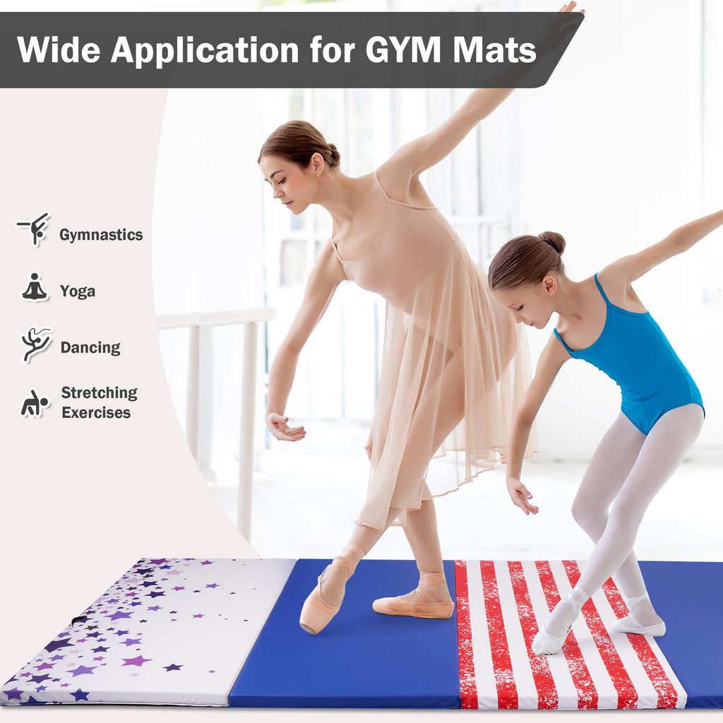 Fitvids Folding Exercise Gymnastics Mat, 4'x8'x2" Gym Workout Mat with Carrying Handles 4-Fold High-Density Anti-Tear Portable Fitness Aerobics Mat for Home Gym Yoga Pilates Tumbling MMA Core Training