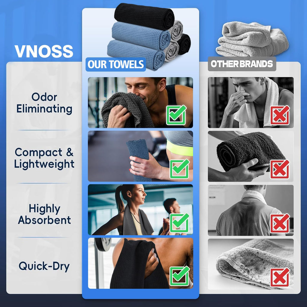 Microfiber Gym Towels for Working Out, Quickly Dry Yoga Towels for Men & Women Tennis, 16 Inch x 27 Inch, 6 Pack, Black