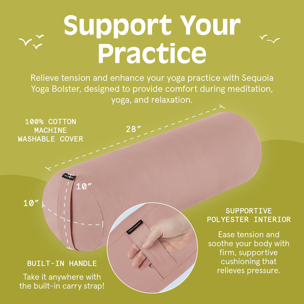 Retrospec Retrospec Sequoia Yoga Bolster Pillow - Meditation Cushion for Yoga Practices - Includes Machine Washable 100% Cotton Cover & Durable Carry Handle