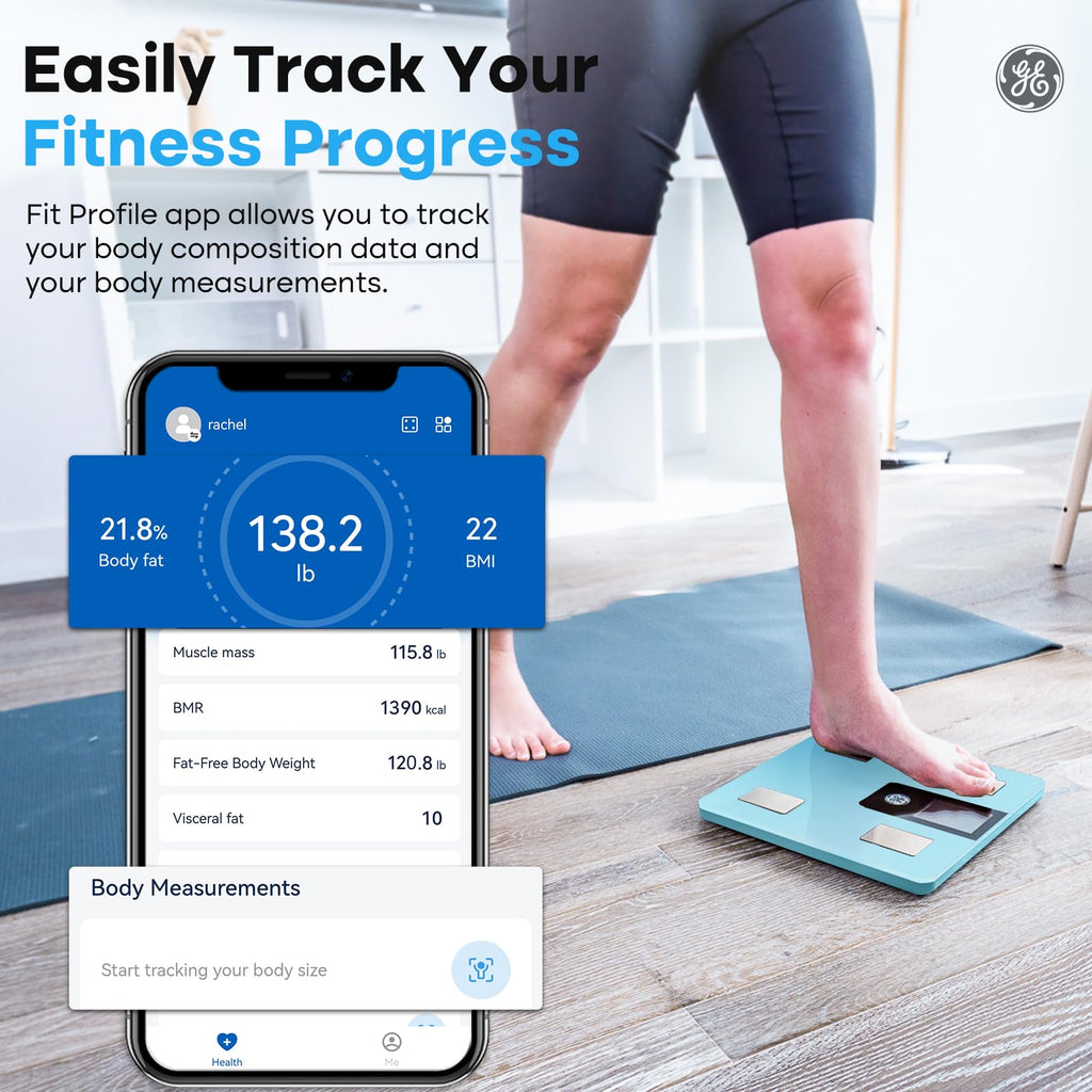GE Smart Scale for Body Weight BMI Fat Muscle Mass with 14 Body Composition Metrics & All-in-one LCD Display, Digital Bathroom Weight Scales Bluetooth with App, Accurate Weighing Machine 400 lbs