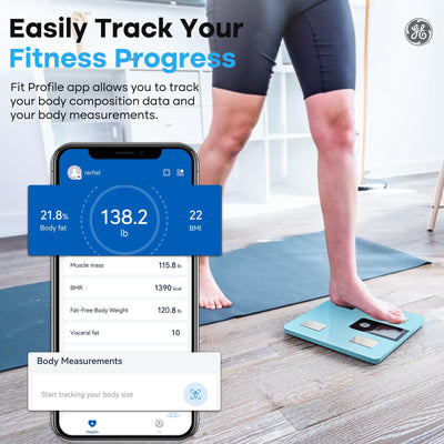 GE Smart Scale for Body Weight BMI Fat Muscle Mass with 14 Body Composition Metrics & All-in-one LCD Display, Digital Bathroom Weight Scales Bluetooth with App, Accurate Weighing Machine 400 lbs