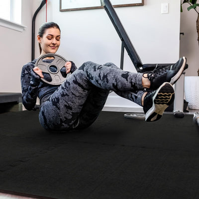 SUPERJARE 0.56'' Thick 12 Pcs 48 Sq Ft Rubber Top Exercise Equipment Mats, High Density EVA Foam Mats with Rubber Top, Interlocking Gym Flooring for Home Gym, Protective Workout Mat, Black/Grey