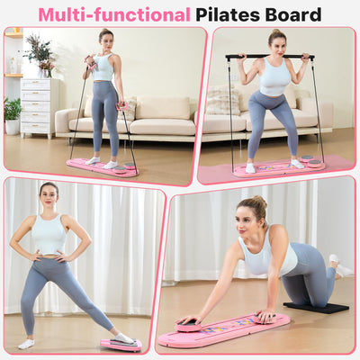 Pilates Board, Pilates Reformer Set, 7 in 1 Multifunctional Pilates Reformer Machine with Timer, Portable Foldable Pilates Board for Home Workout, Pilates Kit with Storage Bag