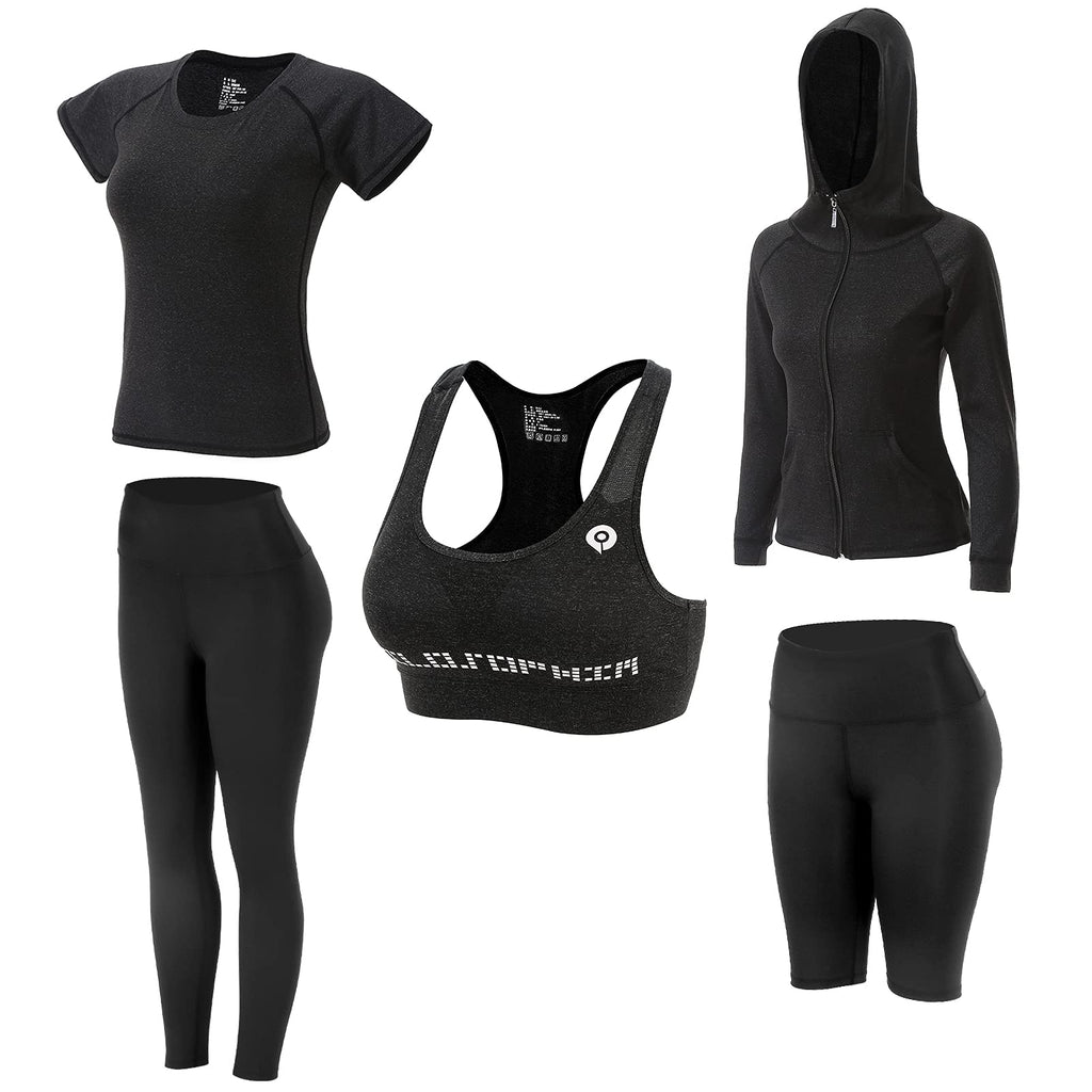 Women Workout Clothes Set 5 PCS Exercise Athletic Outfits Set