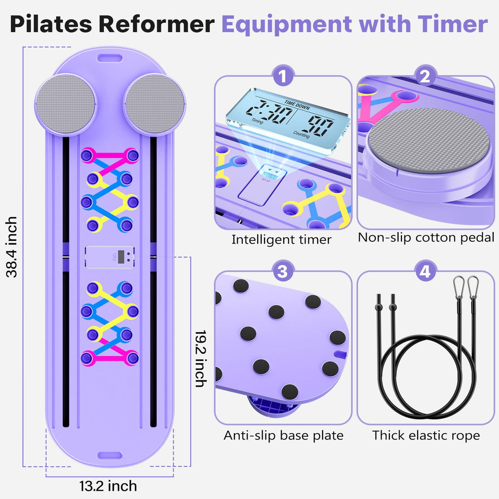 Pilates Board, Pilates Reformer Set, 7 in 1 Multifunctional Pilates Reformer Machine with Timer, Portable Foldable Pilates Board for Home Workout, Pilates Kit with Storage Bag