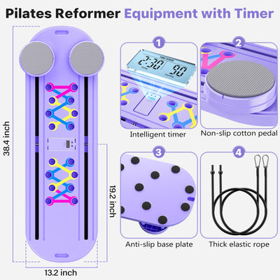 Pilates Board, Pilates Reformer Set, 7 in 1 Multifunctional Pilates Reformer Machine with Timer, Portable Foldable Pilates Board for Home Workout, Pilates Kit with Storage Bag