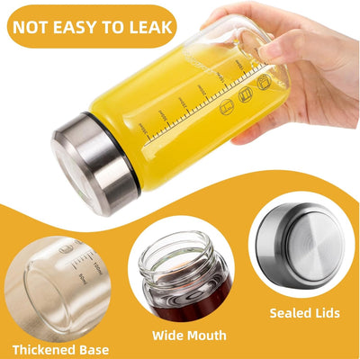 2 Pack Glass Bottles with Lids, 12 Oz Wide Mouth Shaker Bottle with Sleeve, Leakproof Glass Mixing Sports Drinking Bottles for Protein Mixs, Juice, Vitamin