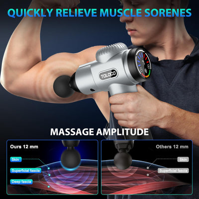 TOLOCO Massage Gun, Deep Tissue Back Massage for Athletes for Pain Relief, Percussion Massager with 10 Massages Heads & Silent Brushless Motor, Gifts for Fathers Day, Black