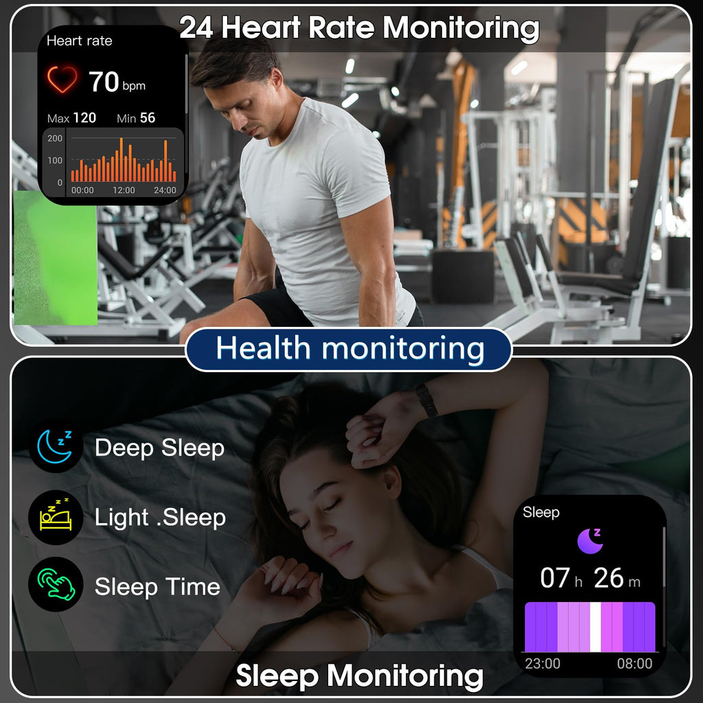 Smart Watch for Men Women(Answer/Make Calls), 1.95" HD Touch Screen Fitness Watch with Sleep Heart Rate Monitor, 110+ Sports Modes, IP68 Waterproof Activity Trackers Compatible with Android iOS, Black