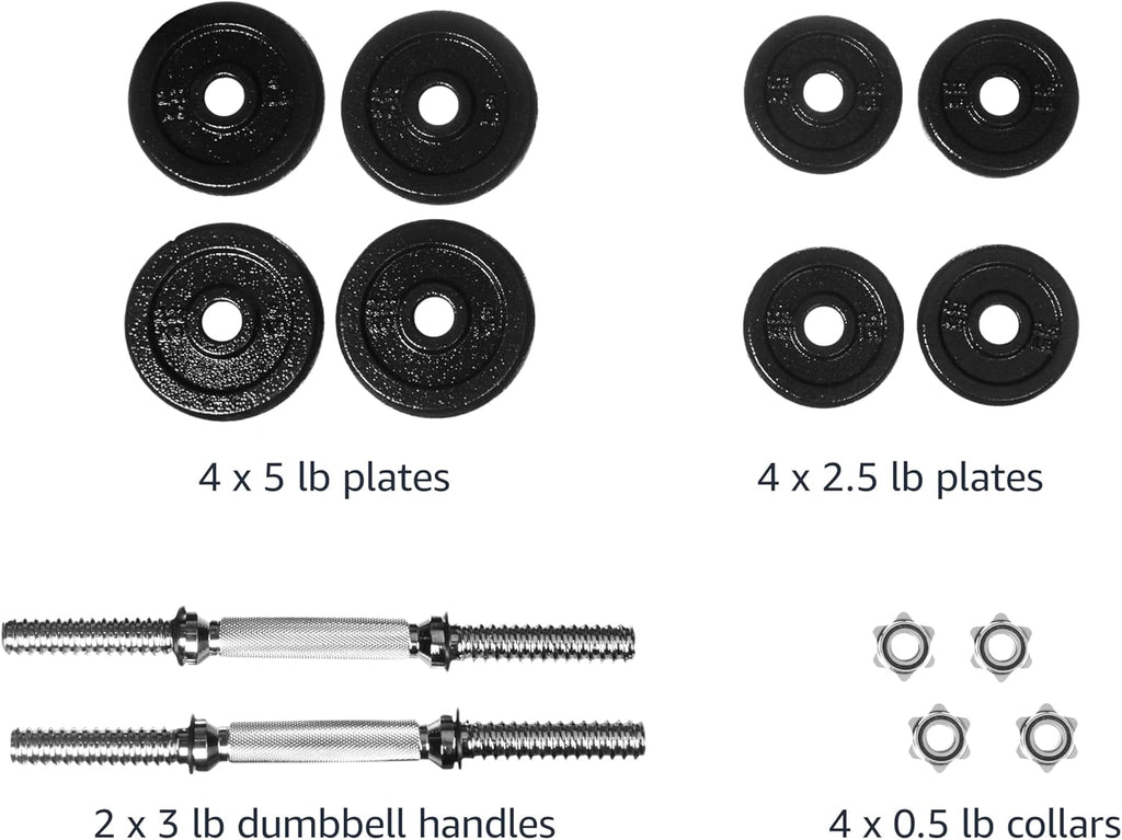 Amazon Basics Adjustable Dumbbell Hand Weight Set, 38 pound, Black