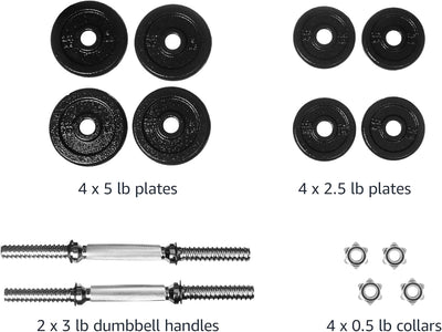 Amazon Basics Adjustable Dumbbell Hand Weight Set, 38 pound, Black
