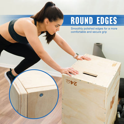 Elevens 3 in 1 Wooden Plyo Box Jump Box Plyometric Box for Jumping Trainer, Skipping, Jumping, Lunges, Box Jumps, Squats, Step-Ups, Dips