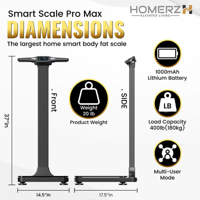 Homerz Smart Scale Pro Max – Bend-Free Smart Scale with BMI, Body Fat, Muscle Mass, Full Body Composition Scale with Digital Weight Tracking, Body Scan Scale with Handle, Body Fat Scanner
