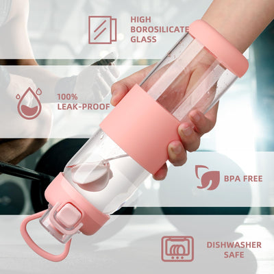 Glass Water Bottle for Protein Mixes 24 oz Protein Shaker Bottles with Whisk Ball Portable Leak Proof Shaker Blender for Fitness BPA Free