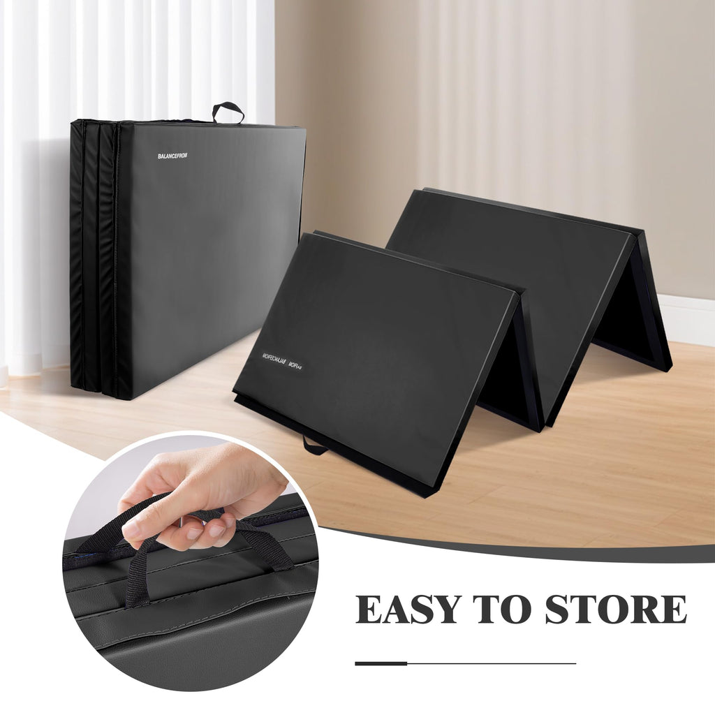 Fitvids Folding Exercise Gymnastics Mat, 4'x8'x2" Gym Workout Mat with Carrying Handles 4-Fold High-Density Anti-Tear Portable Fitness Aerobics Mat for Home Gym Yoga Pilates Tumbling MMA Core Training