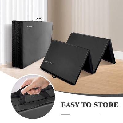 Fitvids Folding Exercise Gymnastics Mat, 4'x8'x2" Gym Workout Mat with Carrying Handles 4-Fold High-Density Anti-Tear Portable Fitness Aerobics Mat for Home Gym Yoga Pilates Tumbling MMA Core Training