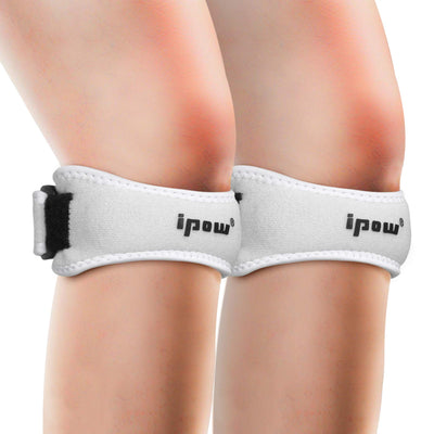 IPOW 2 Pack Knee Pain Relief & Patella Stabilizer Knee Strap Brace Support for Hiking, Soccer, Basketball, Running, Jumpers Knee, Tennis, Tendonitis, Volleyball & Squats, Black