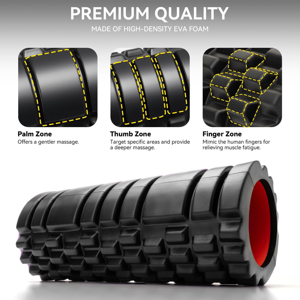 Foam Roller for Muscle Massager, Patented 13" High Density Exercise Roller for Muscle and Myofascial Trigger Point Release, Yoga, Back Roller for Fitness, Yoga (Purple)