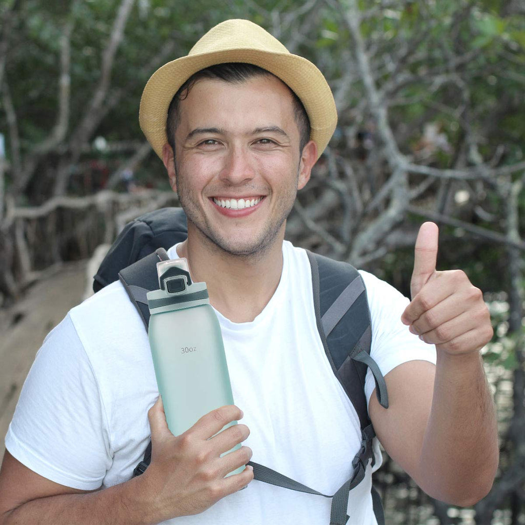 30oz Sport Water Bottle with Time Markers, Large Durable Gym Plastic Bottle Tritan BPA Free for Fitness, Outdoor Enthusiasts, Leakproof Gray (Pack of 1)