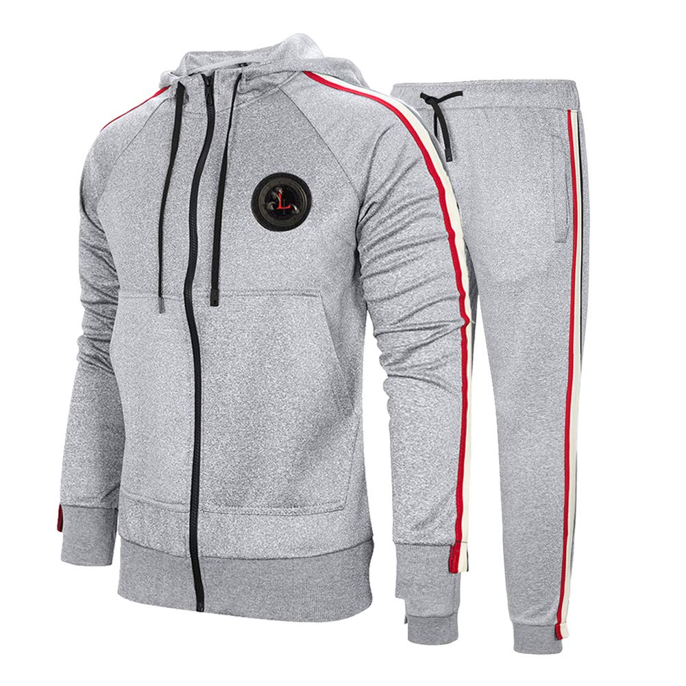 DUOFIER Men's Hooded Athletic Tracksuit Casual Full Zip Jogging Sweatsuits