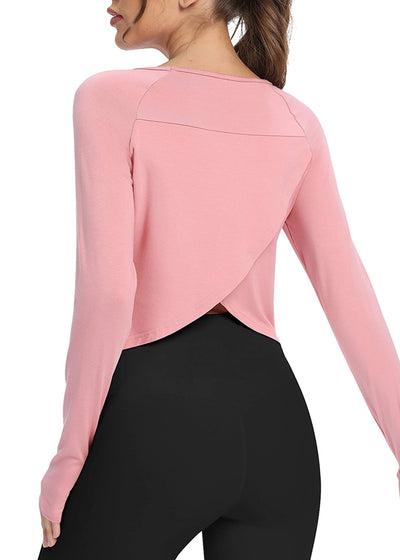 Bestisun Long Sleeve Athletic Workout Shirts Sports Yoga Gym Crop Tops for Women