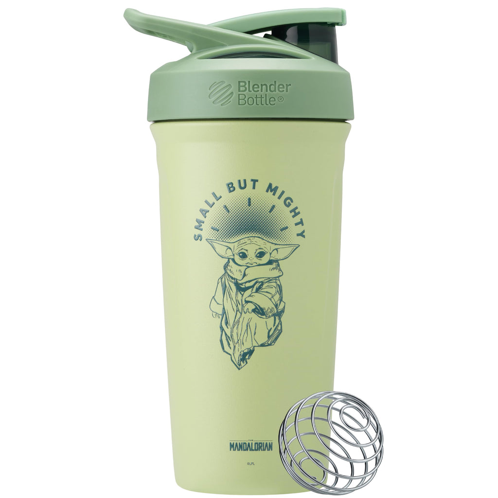 BlenderBottle Superman Strada Shaker Cup Insulated Stainless Steel Water Bottle with Wire Whisk, 24-Ounce, Man of Steel - Blue