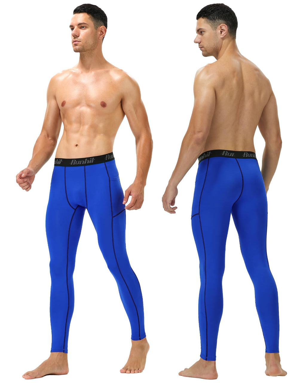 Runhit Mens Compression Pants Running Tights Pockets Sports Leggings Spandex Workout Cycling Athletic Thermal