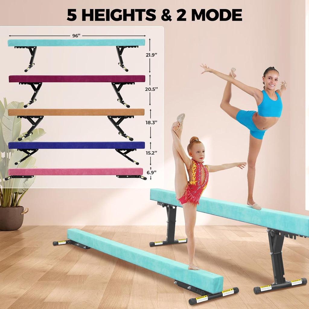 Balance Beam Adjustable 8ft, High and Lower Floor Beam Gymnastics Equipment for Kids Children, Gymnastics Beam with Legs for Home, Professional Training, Gymnastic Club Use