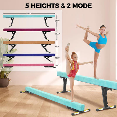 Balance Beam Adjustable 8ft, High and Lower Floor Beam Gymnastics Equipment for Kids Children, Gymnastics Beam with Legs for Home, Professional Training, Gymnastic Club Use