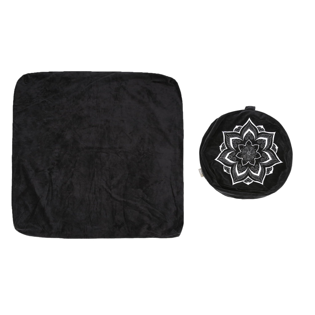 Meditation Zafu Cushion Set with Buckwheat Hulls & Memory Foam - Ergonomic Support for Yoga & Sitting - Removable Machine-Washable Luxury Velvet Cover - for Adults and Kids (Blue)