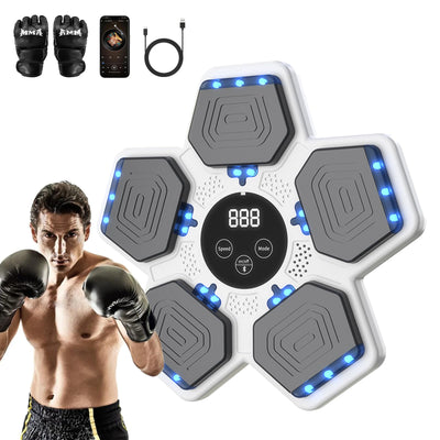 2025 Music Boxing Machine for Adults and Kids, Smart Bluetooth Boxing Training Equipment with Gloves Wall Mounted, Workout Punching Machine for Home,Office and Gym