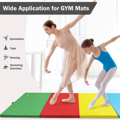 Fitvids Folding Exercise Gymnastics Mat, 4'x8'x2" Gym Workout Mat with Carrying Handles 4-Fold High-Density Anti-Tear Portable Fitness Aerobics Mat for Home Gym Yoga Pilates Tumbling MMA Core Training