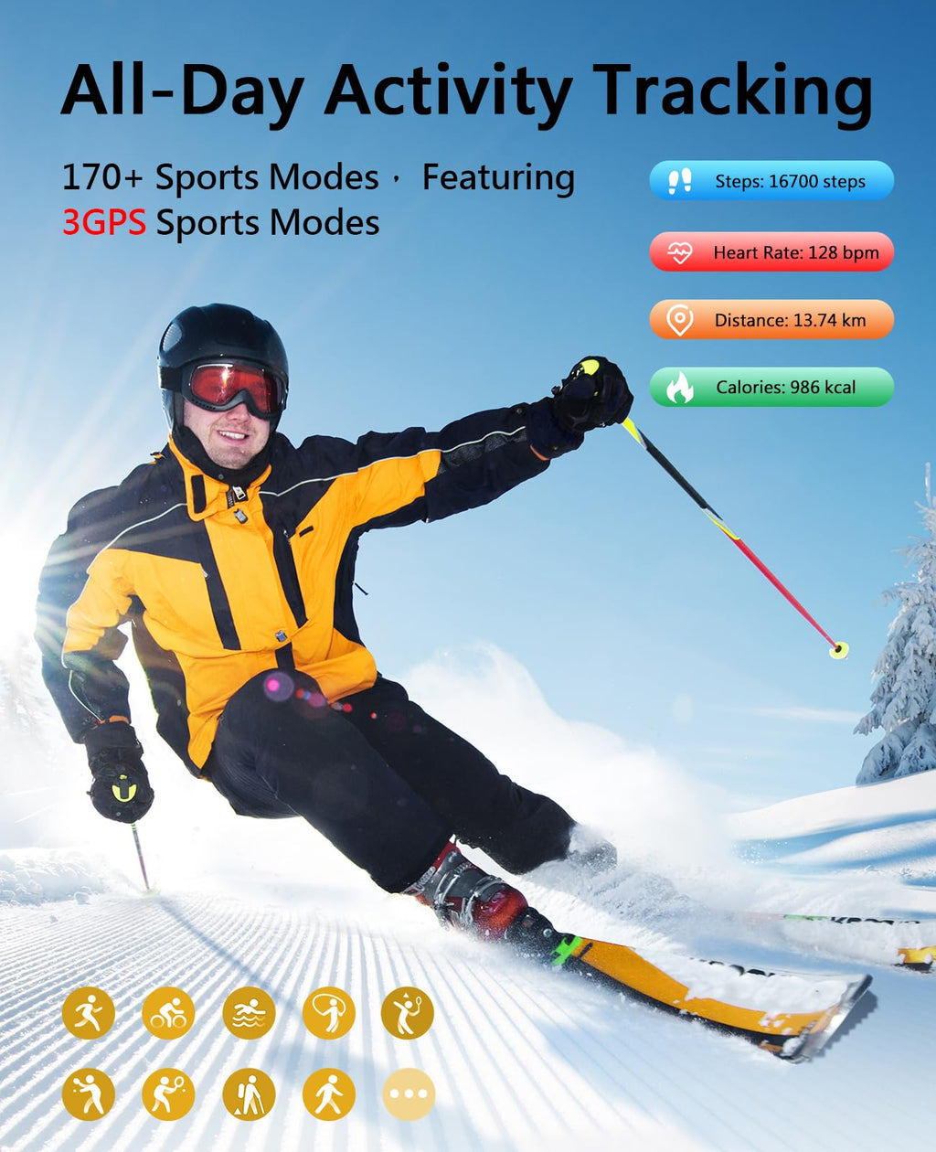 Smart Bracelet for Men Women, Health Activity Fitness Trackers, 24/7 Continuous Heart Rate/Blood Pressure/HRV/Stress Monitor, 24H Sleep Tracker, 170+ Sports Modes Smart Wristband with Free APP 2 Bands