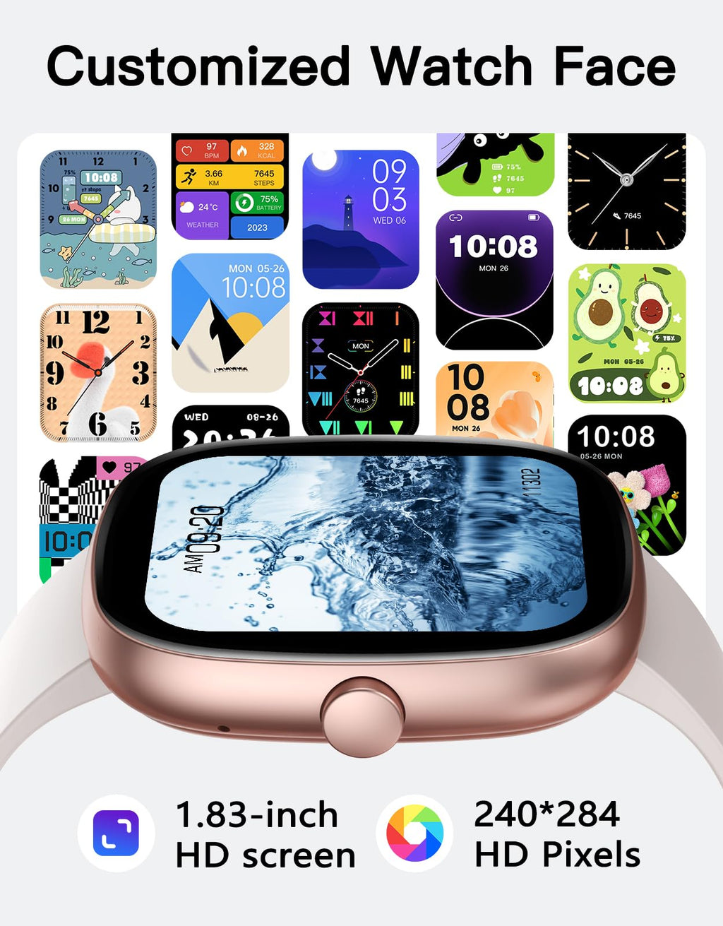 Fitness Tracker 2025 Ver. (Answer/Make Calls), 1.85" Smart Watch Fitness Watches for Women Men with 24/7 Heart Rate Blood Oxygen Monitor Sleep Tracker 100+ Sport Modes IP68 Waterproof (Pink)