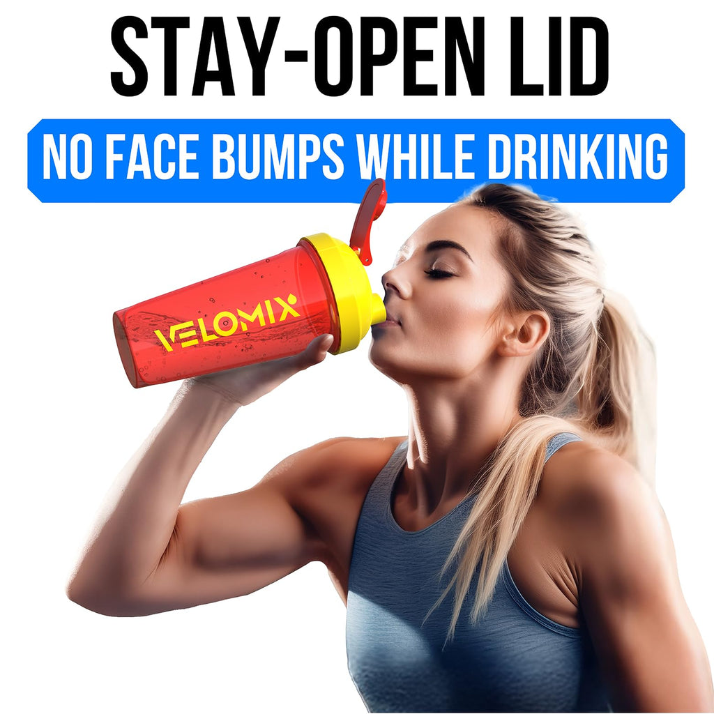 VELOMIX -2 Pack- 28 oz Protein Shaker Bottles for Protein Mixes - 2x Wire Whisk | Leak Proof Shaker Cups for Protein Shakes | Protein Shaker Bottle Pack (Black/Transparent)