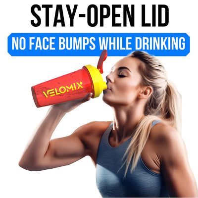 VELOMIX -2 Pack- 28 oz Protein Shaker Bottles for Protein Mixes - 2x Wire Whisk | Leak Proof Shaker Cups for Protein Shakes | Protein Shaker Bottle Pack (Black/Transparent)