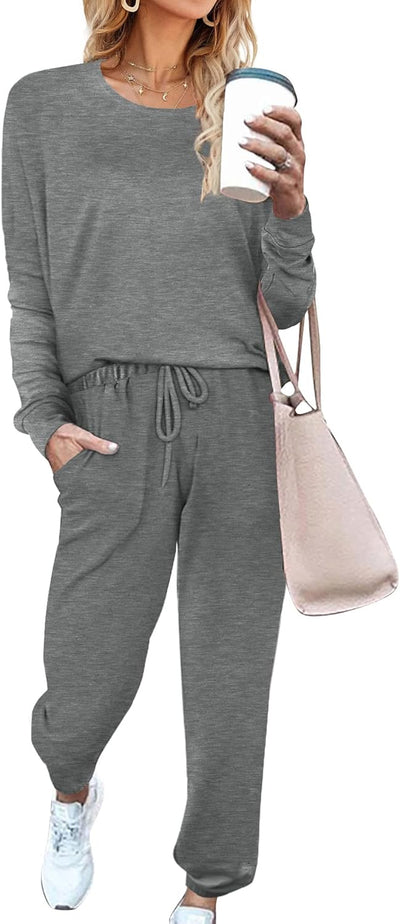 Aloodor Sweatsuit for Women 2 Piece Outfits for Womens Crewneck Sweatshirts Pullover